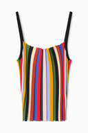 Flat multicolor vertical striped camisole tank with black spaghetti straps
