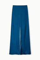 Stroll silk pants in dark blue, wide-leg with straight center seam