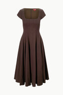 Women's dark brown short-sleeve dress back yoke with center seam detail