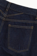 Indigo straight jeans front pocket with contrast yellow stitch lines
