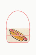 Tommy beaded bag with hot dog design and pink trim