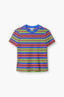 Crew-neck tee with multicolor horizontal striped knit, front view