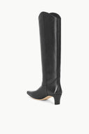 Black tall western boot with angled heel and sleek, seamless finish