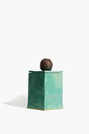 SMALL MOON-LID BOX | SATIN PATINA AND BROWN GLAZE SATIN PATINA AND BROWN GLAZE