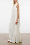 Ivory silk maxi dress, sleeveless with a flowing A-line silhouette