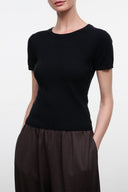 Black cashmere crewneck tee with short sleeves