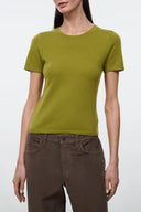 Cashmere tee in pear green, short-sleeve crew neck, fitted knit