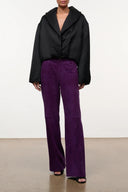 Amethyst suede pants with wide legs and high-rise fit
