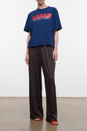 Relaxed crew-neck tee shirt, dark blue with red “LOSER” print