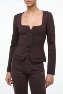 Women’s dark brown square-neck button-front top with long sleeves