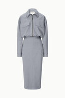 Scout dress in Static: heather gray cropped shirt with zip and pockets, fitted midi skirt