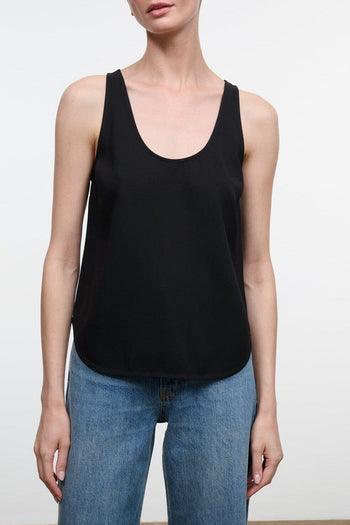 Black scoop-neck tank top with sleeveless relaxed fit